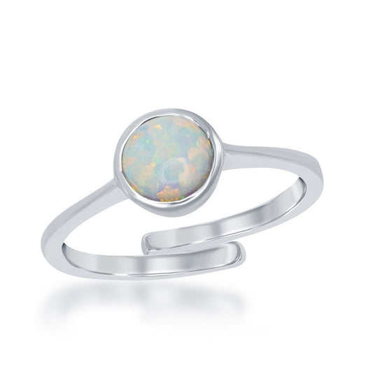 "October" White Inlay Opal Bezel Set Ring