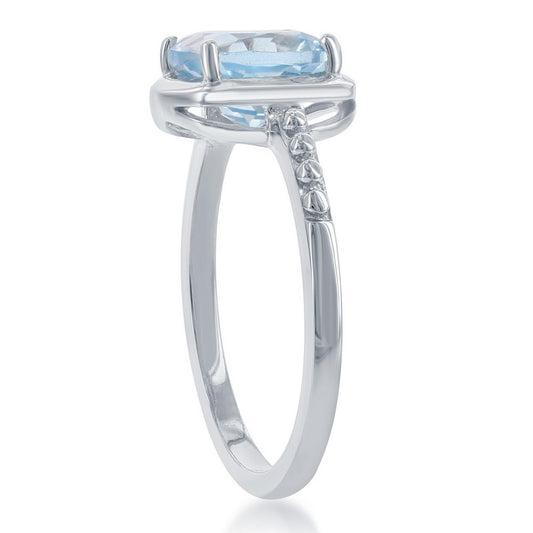 Sterling Silver Square Gem Ring - Blue Topaz