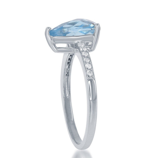 Sterling Silver White Topaz & Teardrop Gem Ring - Blue Topaz