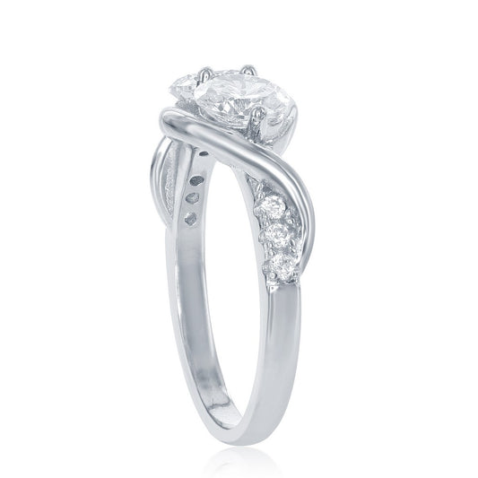 Sterling Silver "Us2gether" Two-Stone CZ with Half CZ Band Ring