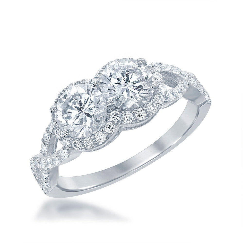 Sterling Silver "Us2gether" Two-Stone Ring with CZ Border