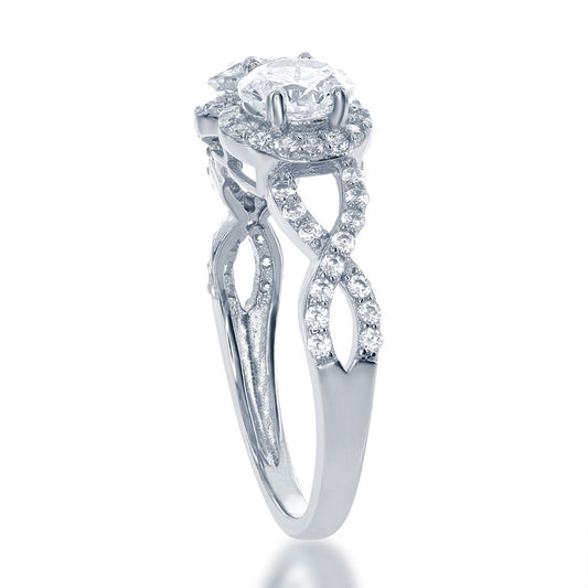 Sterling Silver "Us2gether" Two-Stone Ring with CZ Border