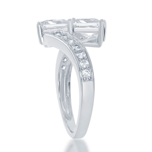 Sterling Silver "Us2gether" Two-Stone Overlapping Square CZ Ring