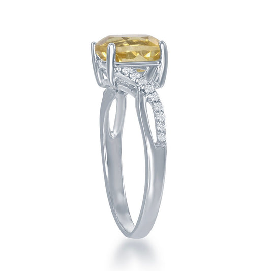Sterling Silver Small Square Citrine with White Topaz on Side Ring