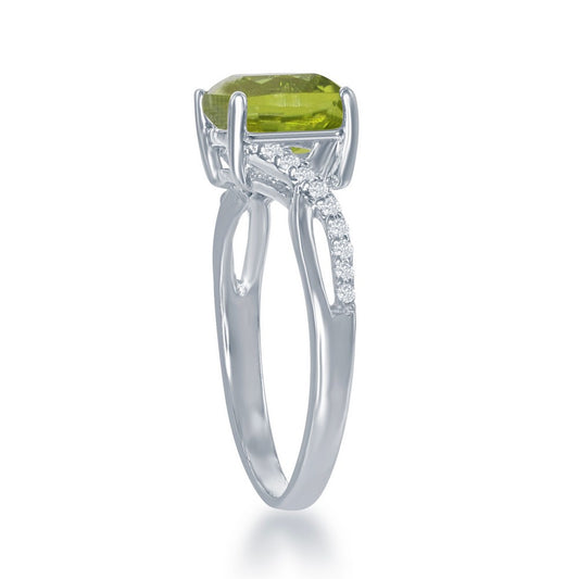 Sterling Silver Small Square Peridot with White Topaz on Side Ring