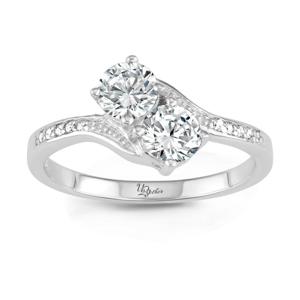 Sterling Silver "Us2gether" Round Two-Stone White Topaz Ring