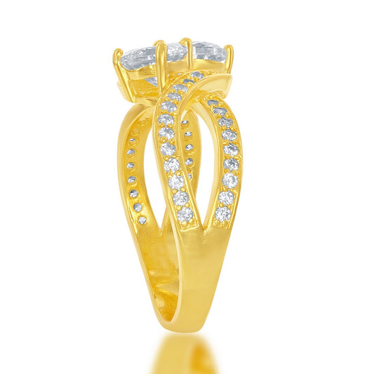 Sterling Silver "Us2gether" Two-Stone CZ Ring with open sides - Gold Plated