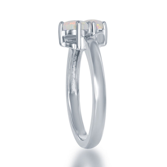 Sterling Silver, Two-Stone Round White Opal Ring