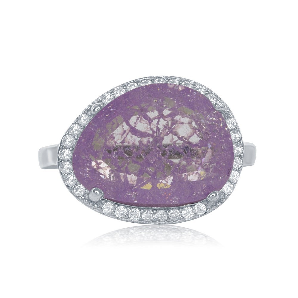 Sterling Silver Oval Lt. Pink Ice with CZ Border Ring
