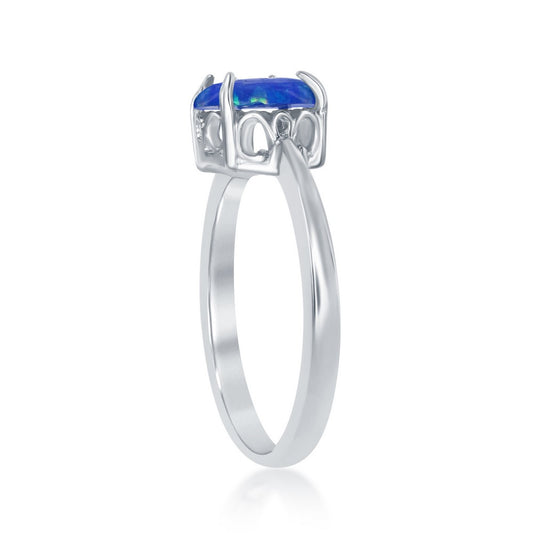 Sterling Silver Four-Prong Round Blue Inlay Opal Ring