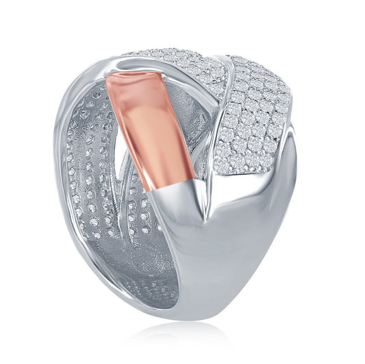 Sterling Silver Two-Tone Overlapping Micro Pave Ring