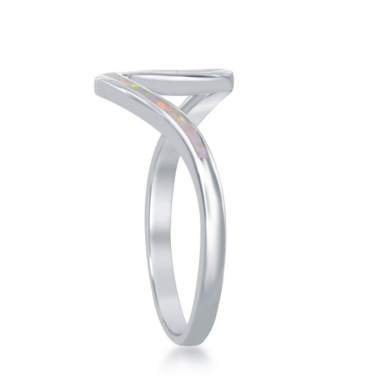 Sterling Silver White Inlay Opal Wave Design Ring