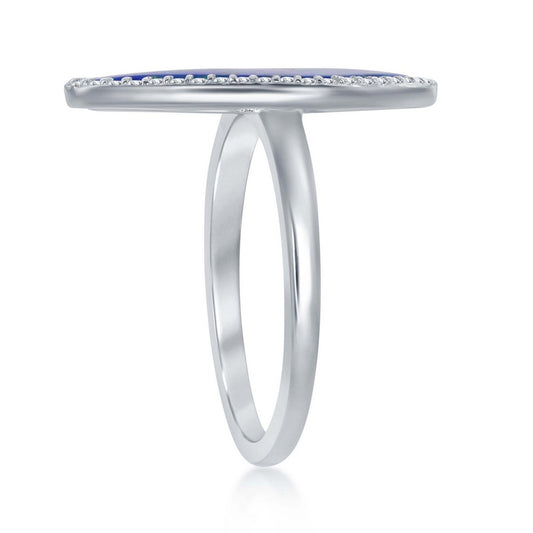 Sterling Silver Blue Inlay Opal Irregular Shape with CZ Border Ring