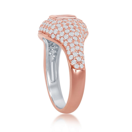 Sterling Silver RG Micro Pave Center Double Baguette Ring