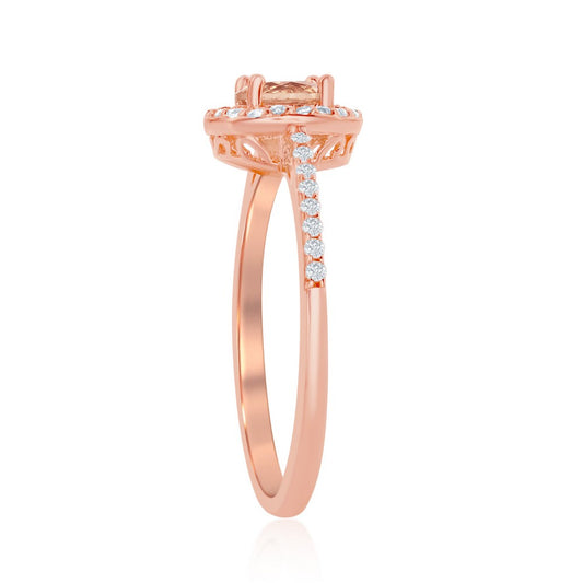 Sterling Silver 5mm Morganite CZ with White CZ Border Ring - Rose Gold Plated