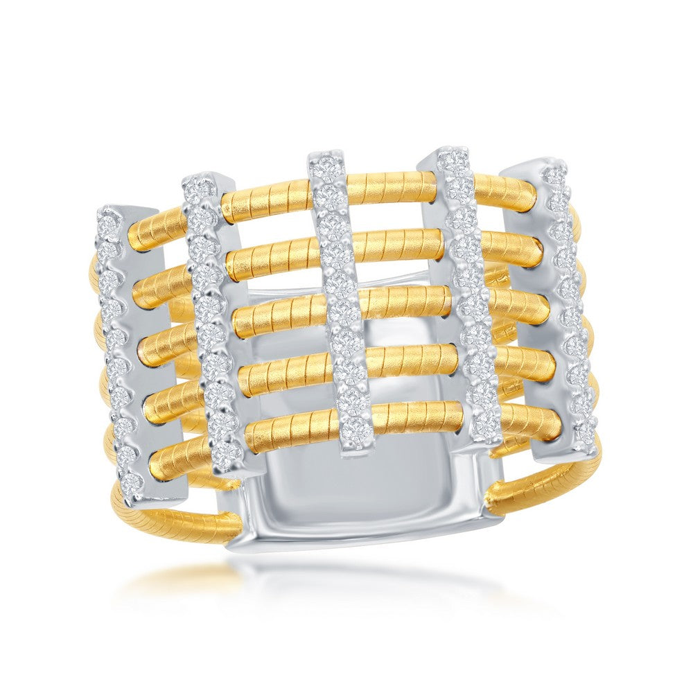 Sterling Silver Designer Ring, Set with CZ, Bonded with 14K Gold, MADE IN ITALY