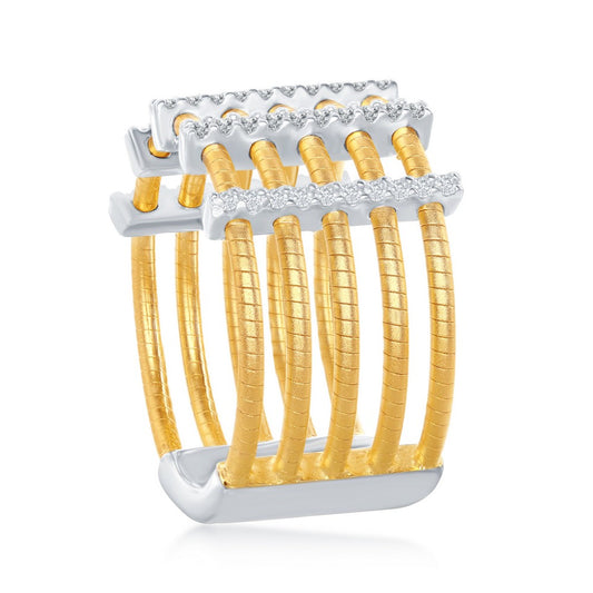 Sterling Silver Designer Ring, Set with CZ, Bonded with 14K Gold, MADE IN ITALY