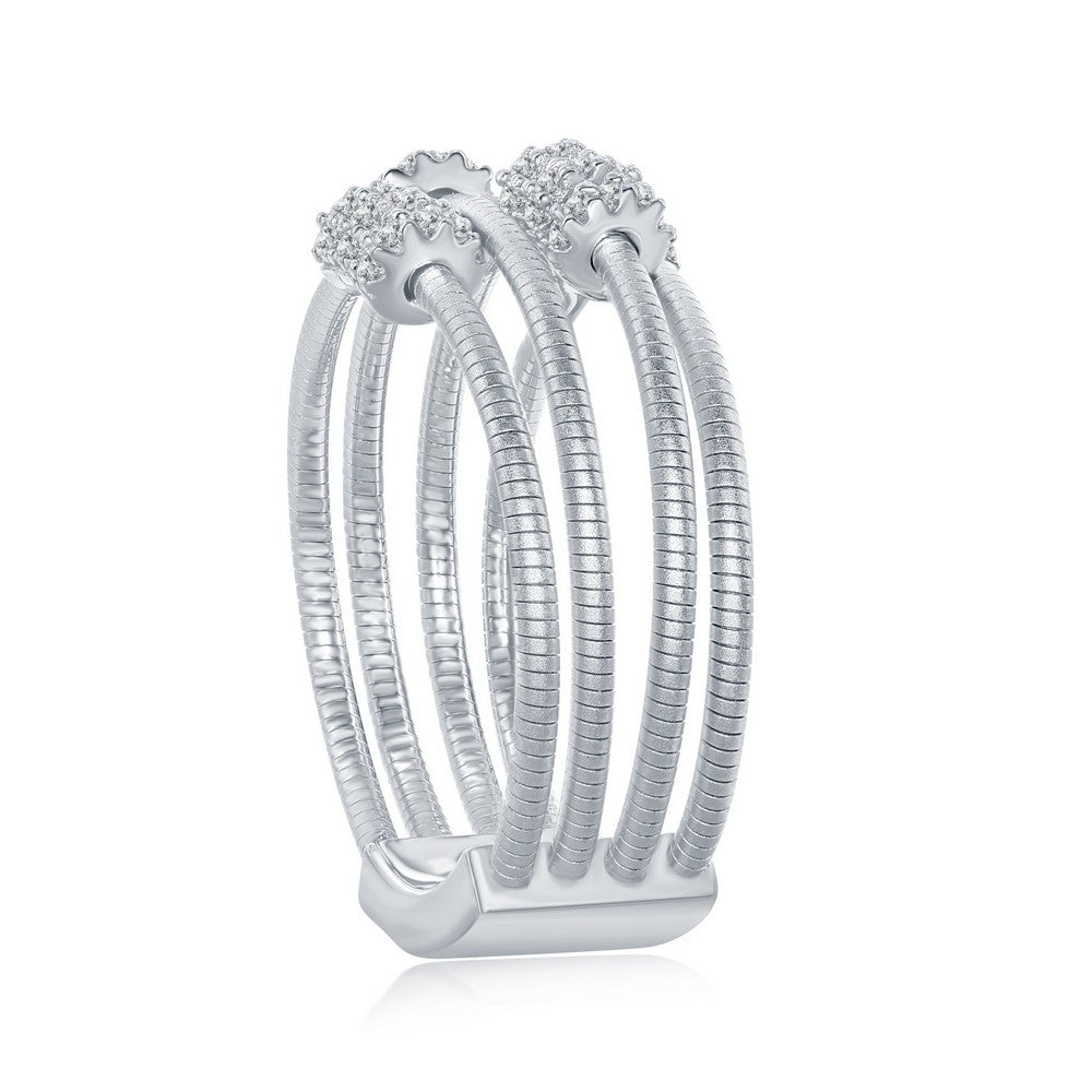 Sterling Silver Designer Ring, Set with CZ, Bonded with Platinium, MADE IN ITALY