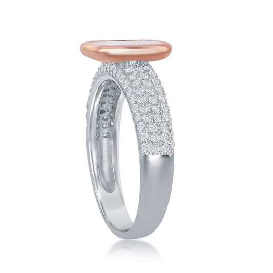 Sterling Silver Rose Gold Plated Square Mother of Pearl Micro Pave Band Ring