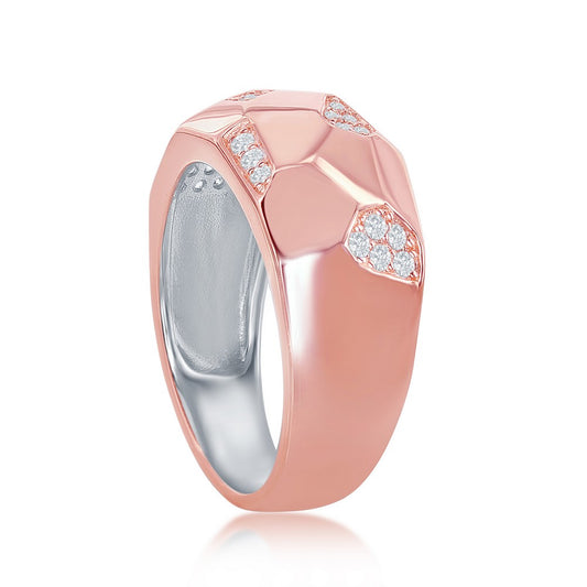 Sterling Silver Rose Gold Plated Design Micro Pave Ring