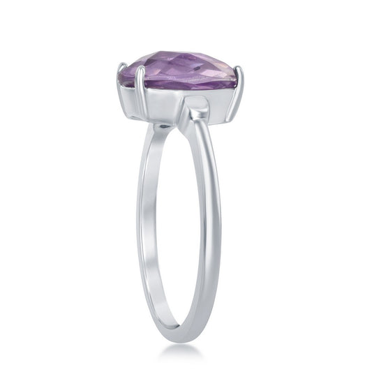 Sterling Silver Four-Prong Checkered 2.85cttw Amethyst Ring