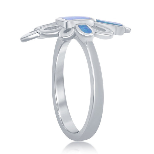 Sterling Silver Blue Inlay Opal Designed Ring