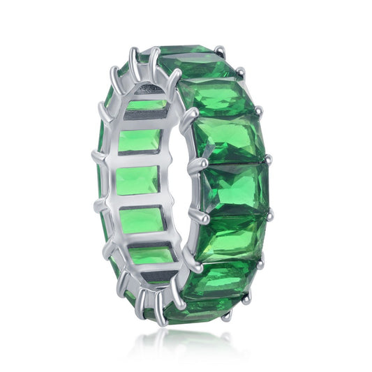 Sterling Silver 6mm Emerald CZ Eternity Band Ring