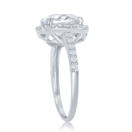 Sterling Silver Large Oval Halo CZ Engagement Ring