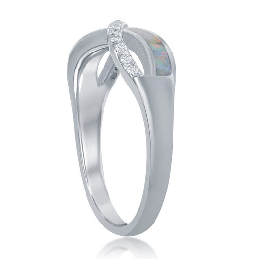 Sterling Silver, CZ and White Inlay Opal Infinity Ring
