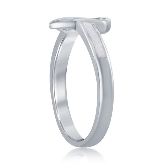 Sterling Silver Open Heart White Inlay Opal Ring