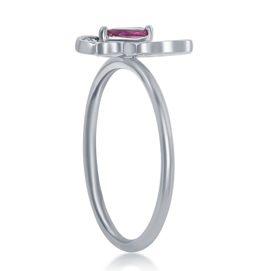 Sterling Silver White & Ruby CZ Butterfly Ring