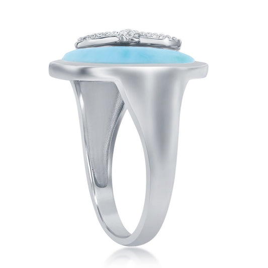 Sterling Silver Round Larimar Starfish Ring