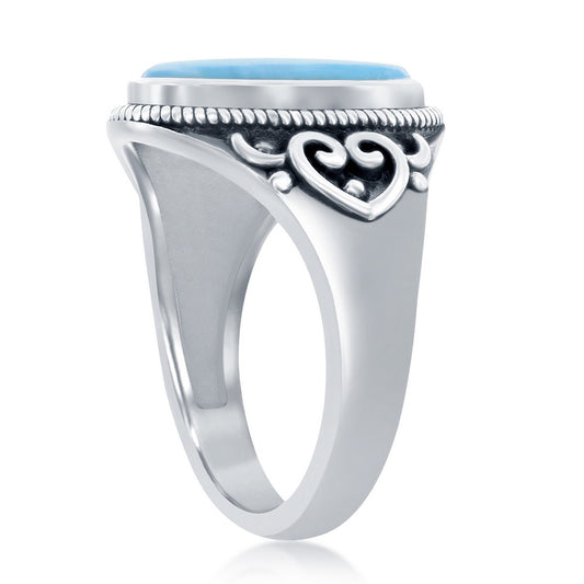 Sterling Silver Oval Larimar Filigree Desgin Ring