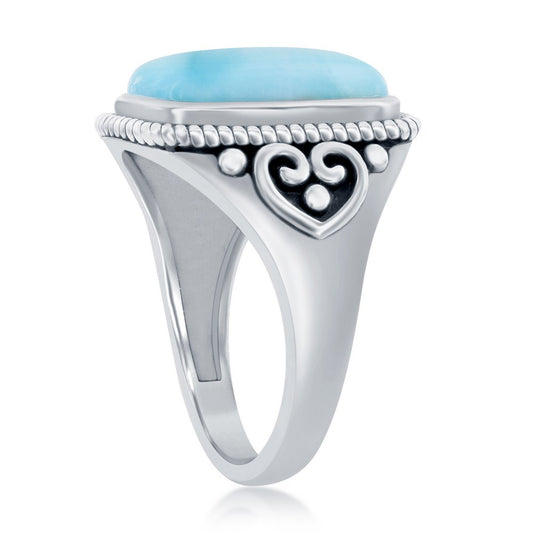 Sterling Silver Rectangle Larimar Filigree Design Oxidized Ring