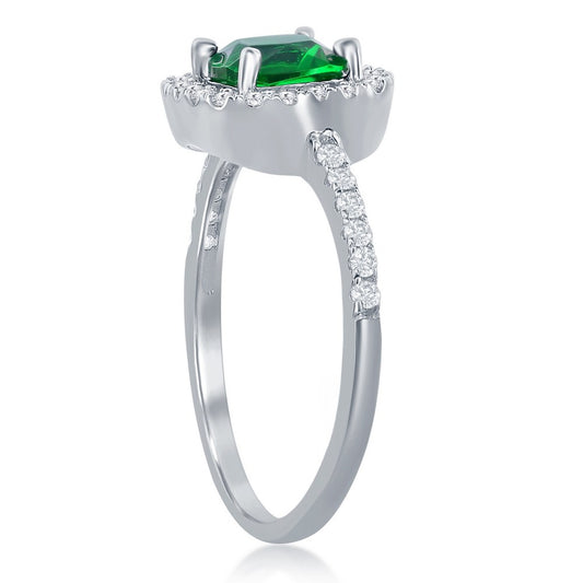 Sterling Silver White CZ Square Ring - Emerald CZ