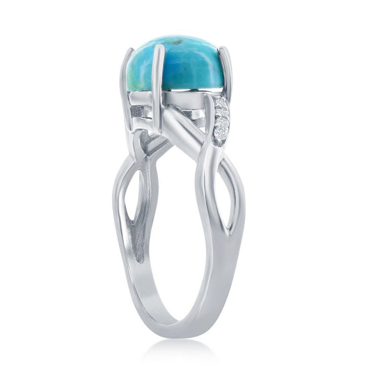 Sterling Silver Turquoise & White Topaz Open Shank Ring