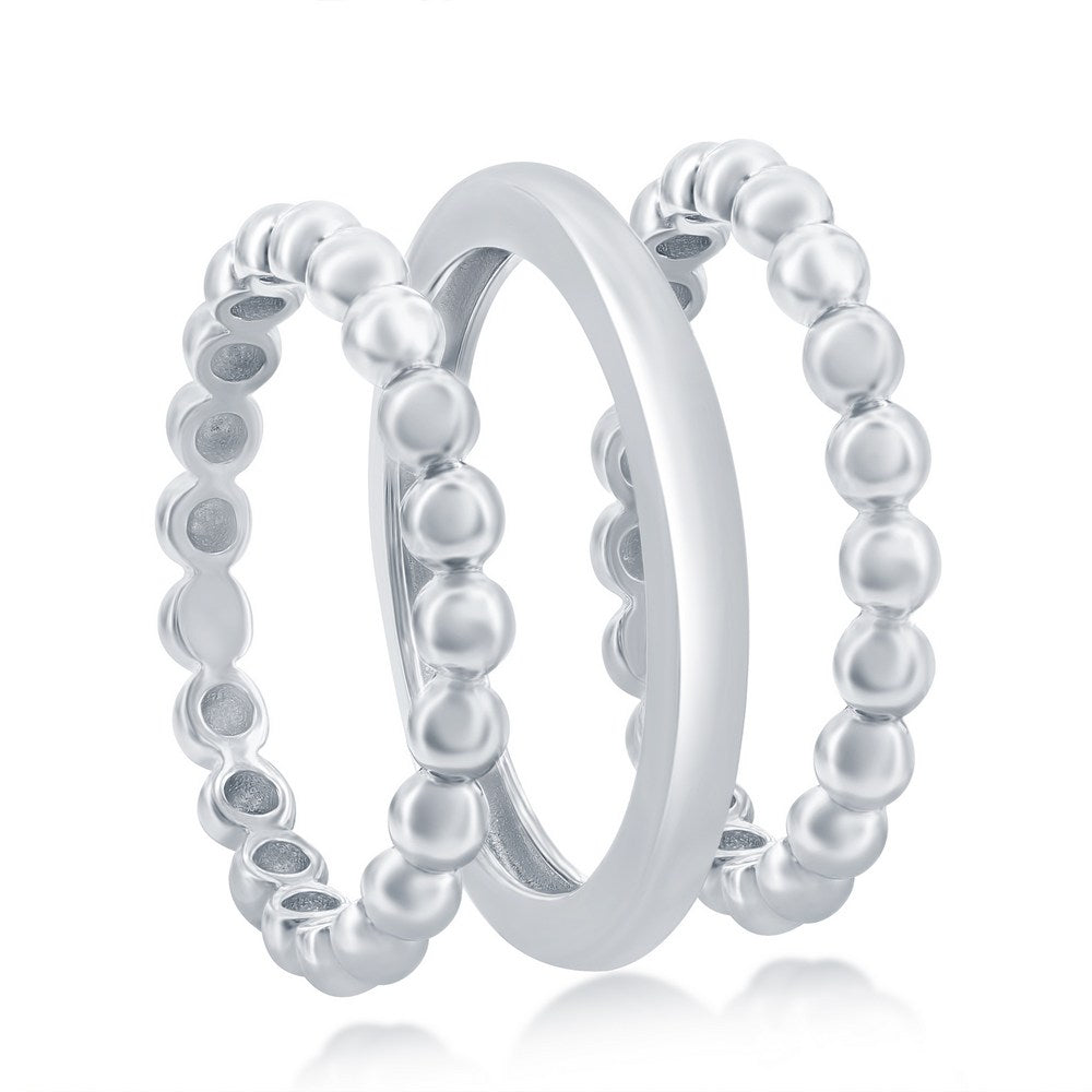 Sterling Silver Beaded and Plain Silver 3PC Ring