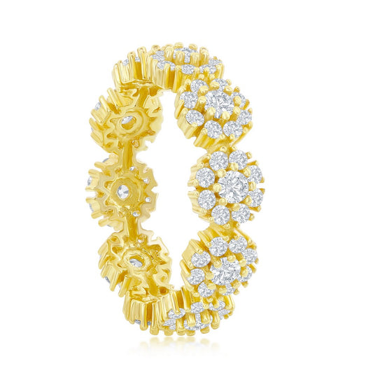 Sterling Silver Flower Design CZ Eternity Ring - Gold Plated