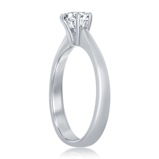 Sterling Silver, 5mm Round Solitaire CZ 6-prong Engagement Ring