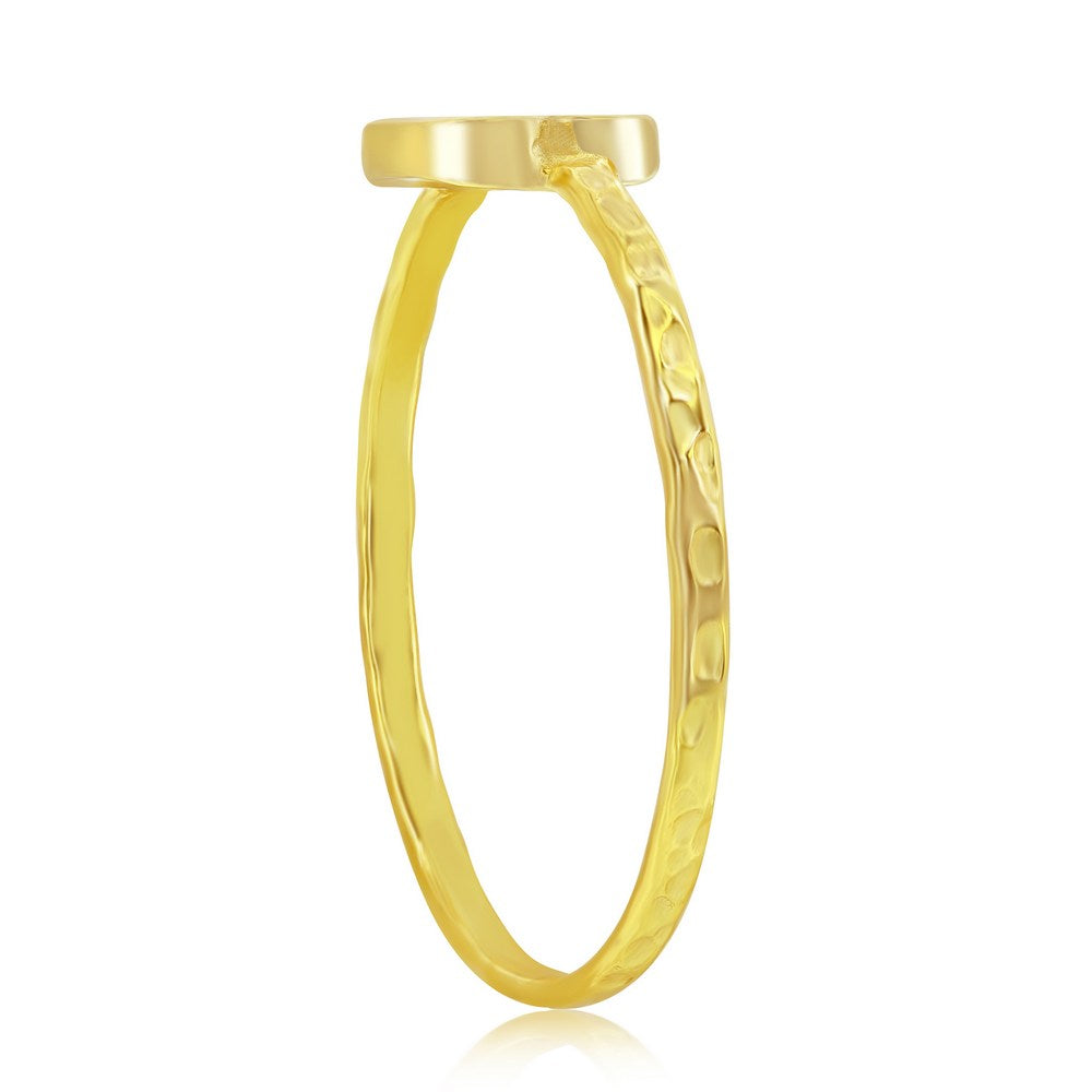 Sterling Silver 'B' Initial Hammered Band Ring - Gold Plated