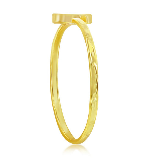 Sterling Silver 'C' Initial Hammered Band Ring - Gold Plated