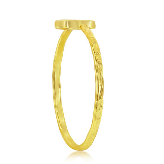 Sterling Silver 'D' Initial Hammered Band Ring - Gold Plated