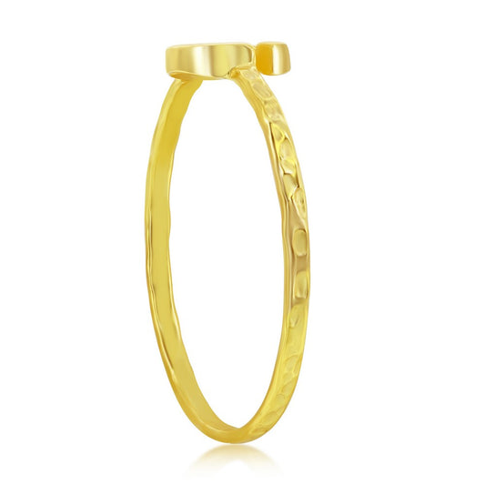 Sterling Silver 'G' Initial Hammered Band Ring - Gold Plated