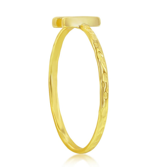 Sterling Silver 'H' Initial Hammered Band Ring - Gold Plated