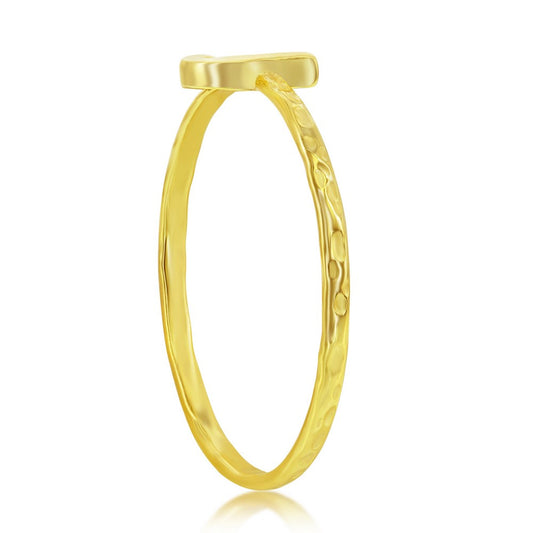 Sterling Silver 'J' Initial Hammered Band Ring - Gold Plated