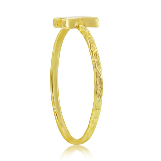 Sterling Silver 'K' Initial Hammered Band Ring - Gold Plated