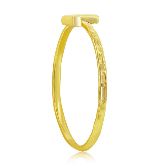 Sterling Silver 'L' Initial Hammered Band Ring - Gold Plated