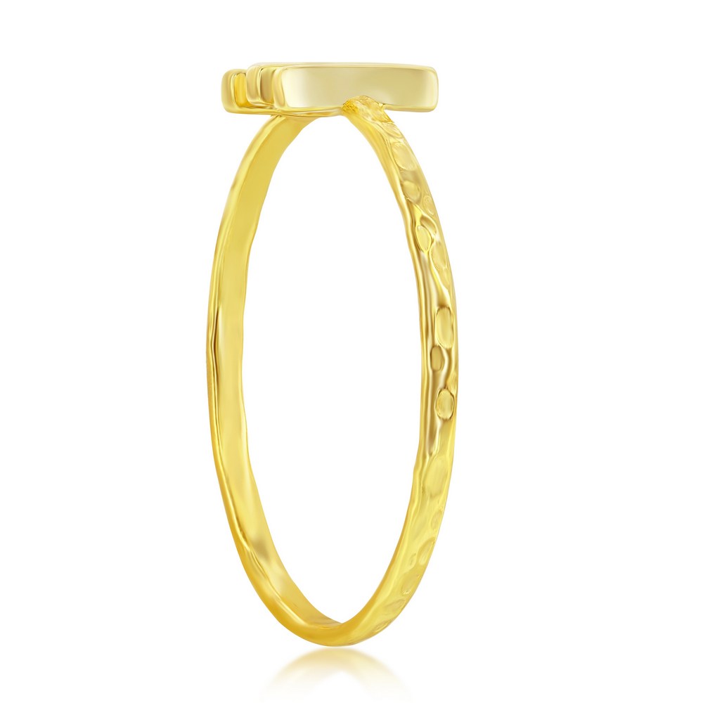 Sterling Silver 'M' Initial Hammered Band Ring - Gold Plated