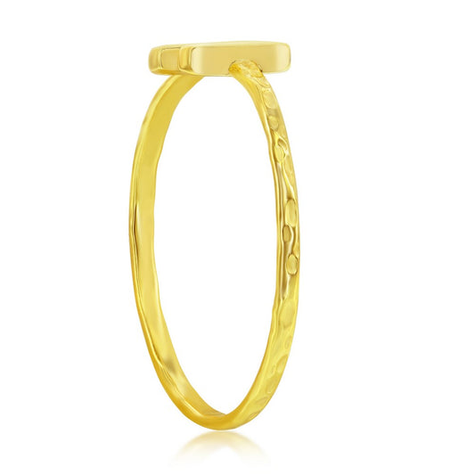 Sterling Silver 'N' Initial Hammered Band Ring - Gold Plated