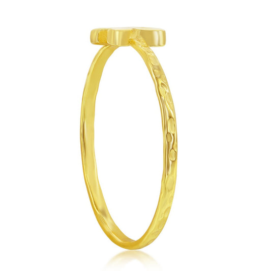 Sterling Silver 'R' Initial Hammered Band Ring - Gold Plated